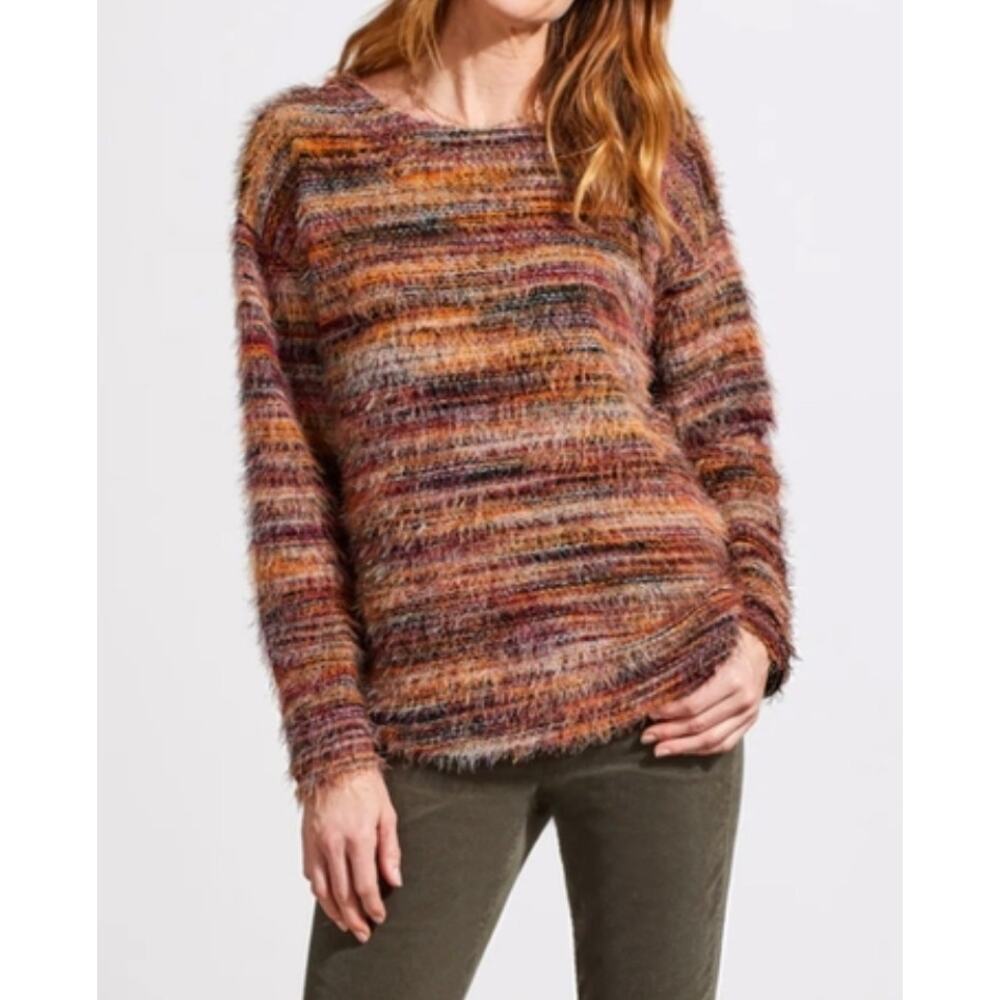 TRIBAL Fuzzy Stripe Sweater‎ Multicolor Long Sleeve Cozy Knit Size XS